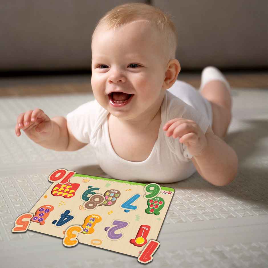 Little Berry Number Wooden Knob Puzzle Board For Kids With Pictures - Lb55