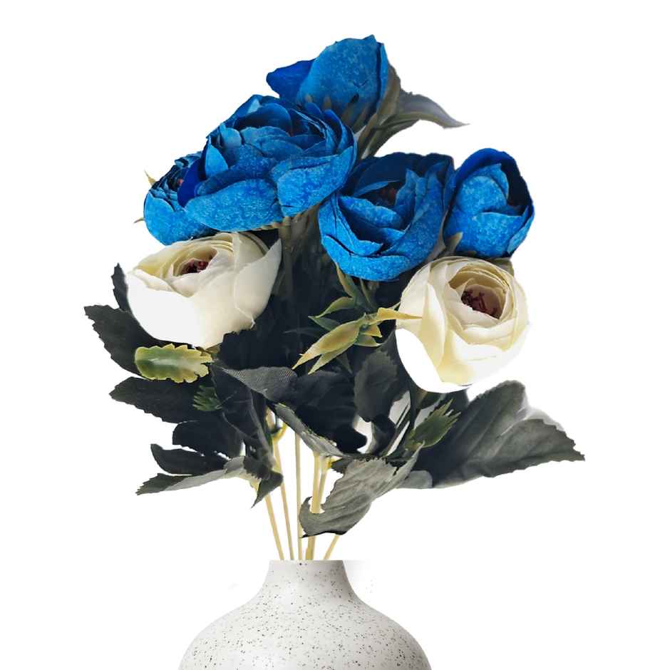 10club Artificial Peonies | Blue And White Flowers With Leaves