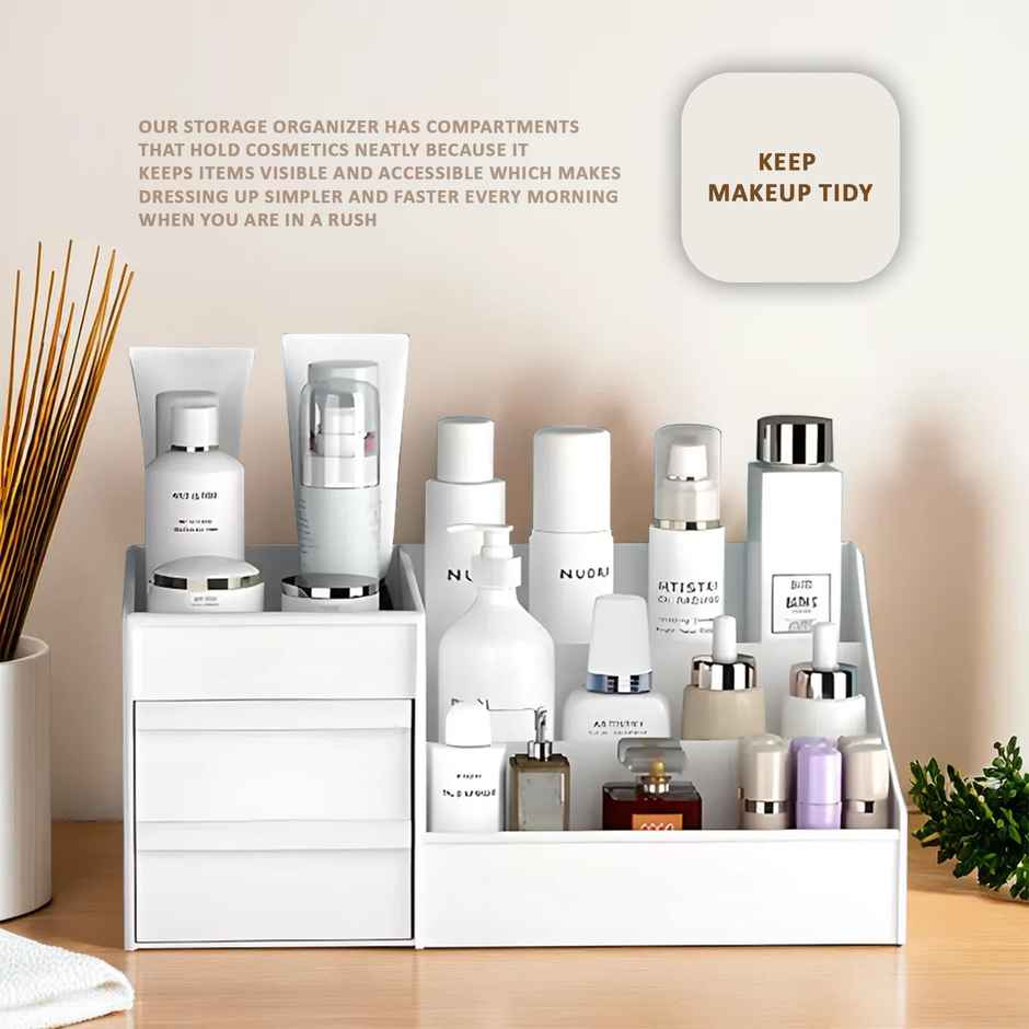 Kuber Industries 8-Compartments Cosmetic Organizers Storage Box for Women | White