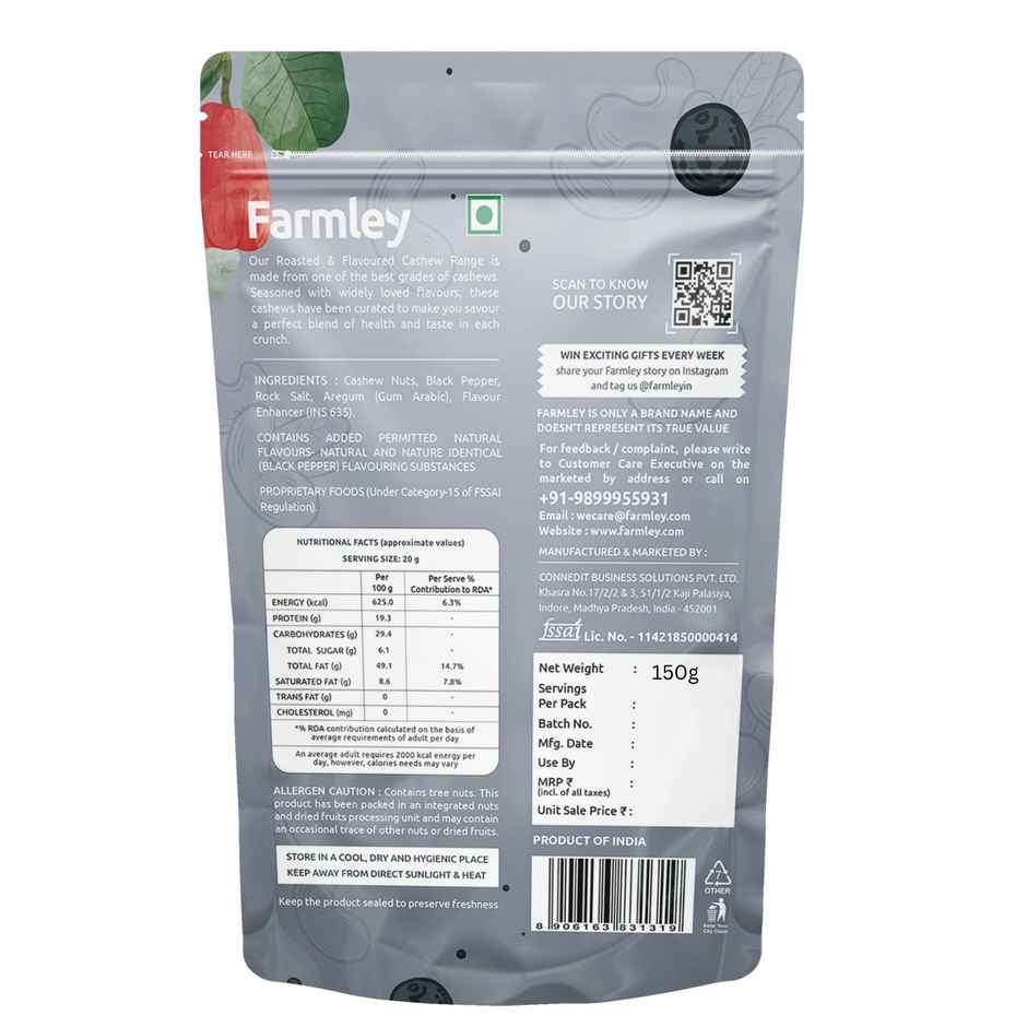 Farmley Black Pepper Roasted Cashews | Kaju Rich in Protein Crunchy & Delicious