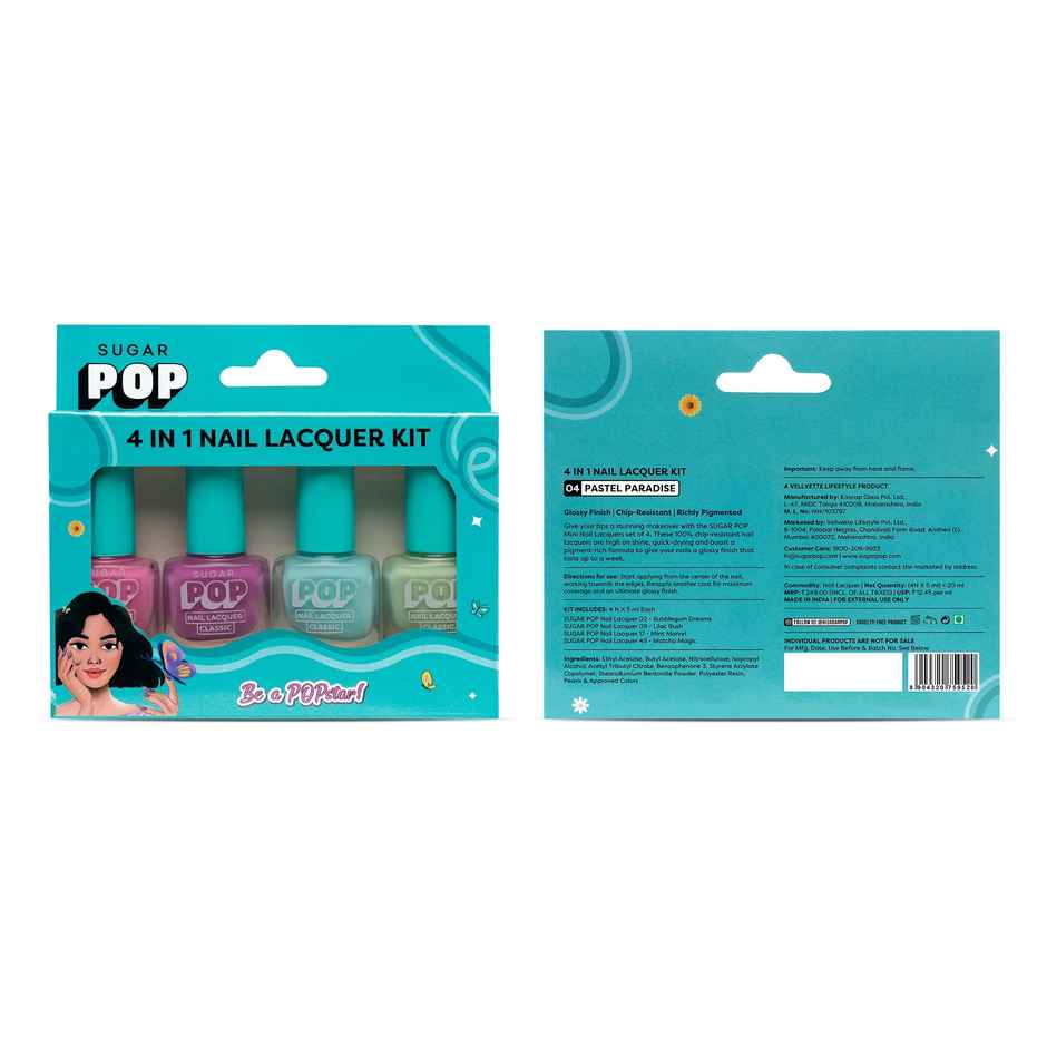 SUGAR POP 4 in 1 Nail Lacquer Kit- 04 Pastel Paradise | Trendy Soft Pastel Shades