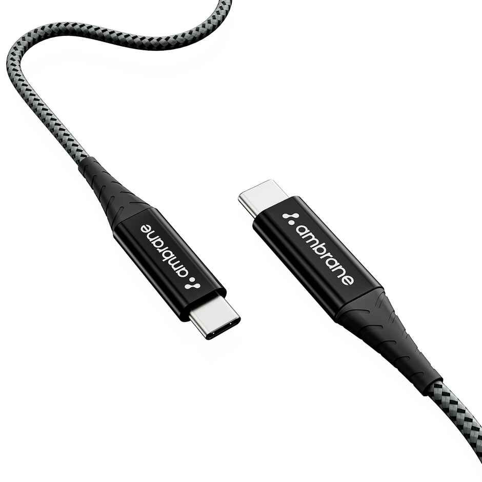 Ambrane Unbreakable 60W Fast Charging Braided Type C to Type C Cable - 1 m