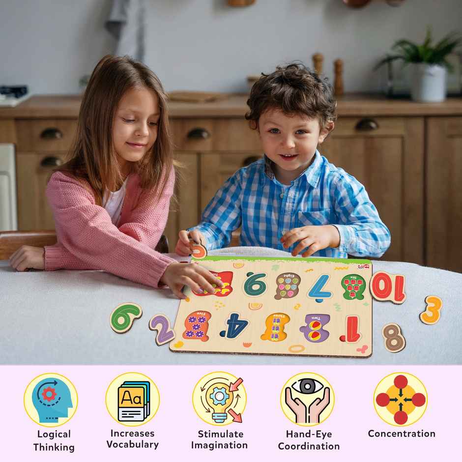 Little Berry Number Wooden Knob Puzzle Board For Kids With Pictures - Lb55