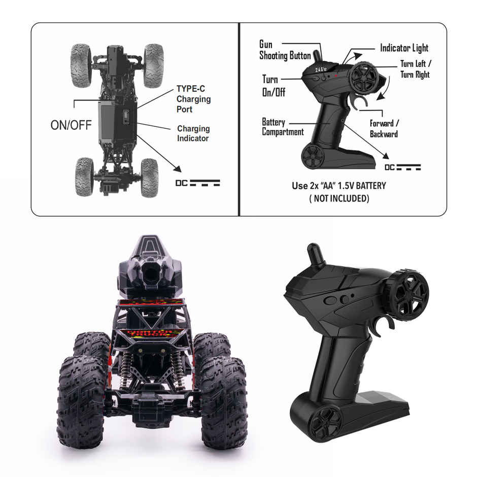 SEEDO Remote Control Car 1:18 , 2.4 GHz, Type-C Rechargeable, Fast Speed Gun Rock Crawler | Red