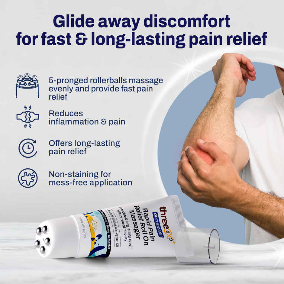 three60+ Rapid Pain Relief Roll On Massager - Immediate and Long Lasting