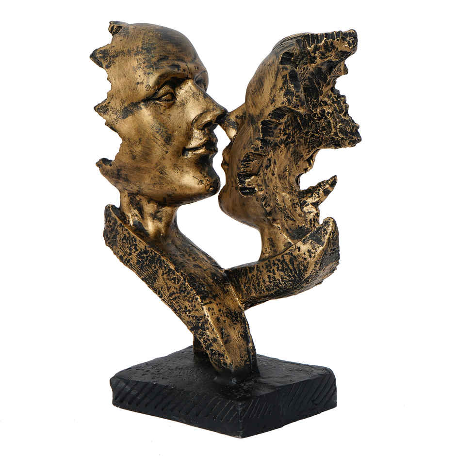 eCraftIndia Golden Polyresin Antique Finish Woman and Man Kissing Each Other | Couple Showpiece