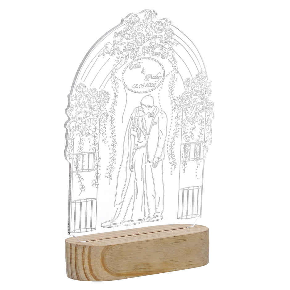 Golden Pattern Night Table Lamp Wooden Base Decor Light | eCraftIndia