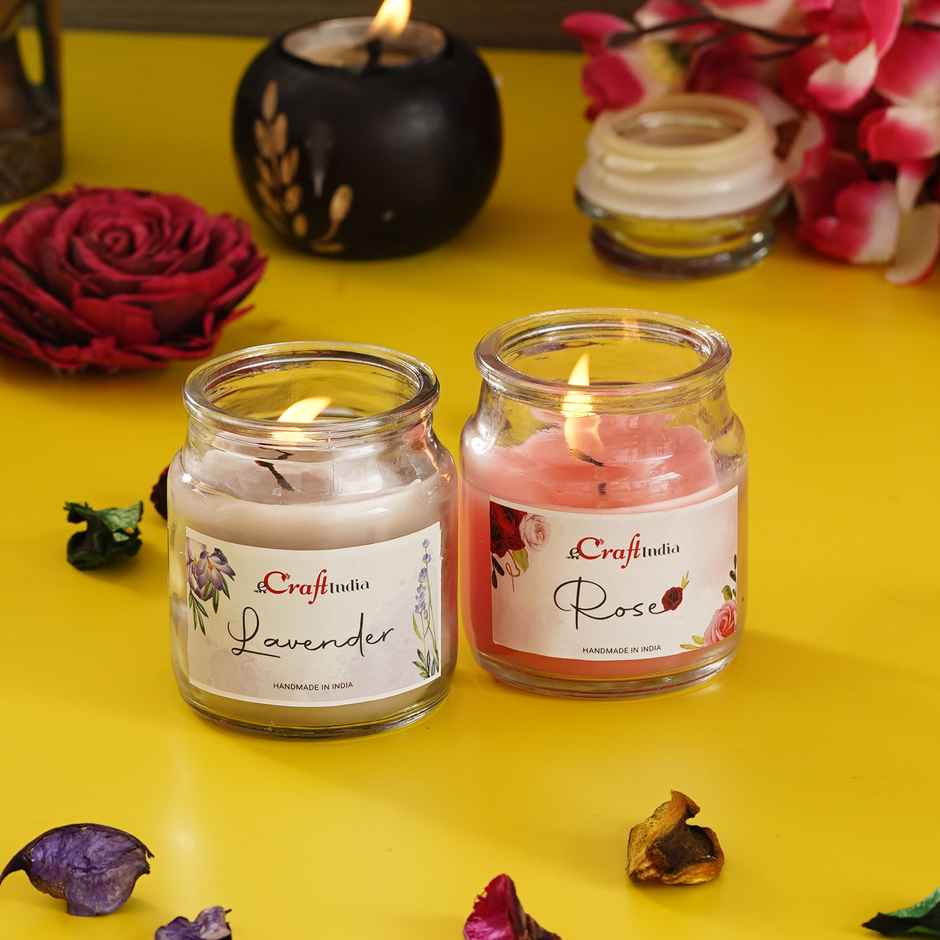 Glass Jar Jasmine And Rose Scented Candles | Home Decor | Ecraftindia