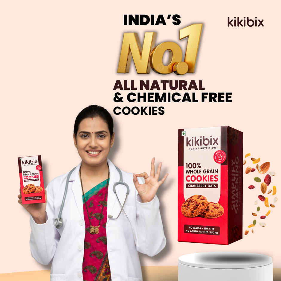 Kikibix Cranberry Oats Healthy Cookies, Jaggery Oats Biscuits, Digestive, 36% Oats, 25% dry fruits