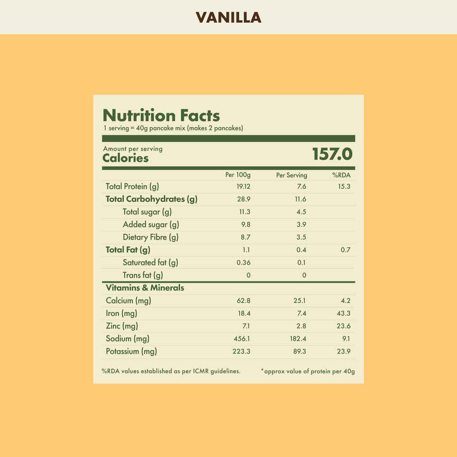 Cosmix No-Nonsense Protein Pancake mix | 8g Protein/Serving | Vanilla - 200g