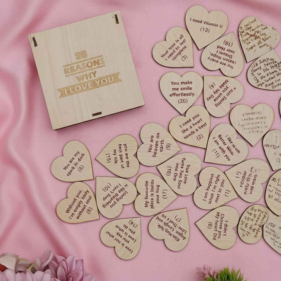Wooden Love Notes Gift Box with 20 Heart Messages Set | eCraftIndia