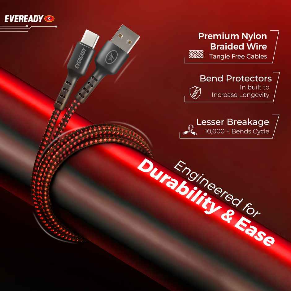 Eveready Nylon Braided Charging Cable | 60W | Type A to Type C | 1.5 m Length | 3A