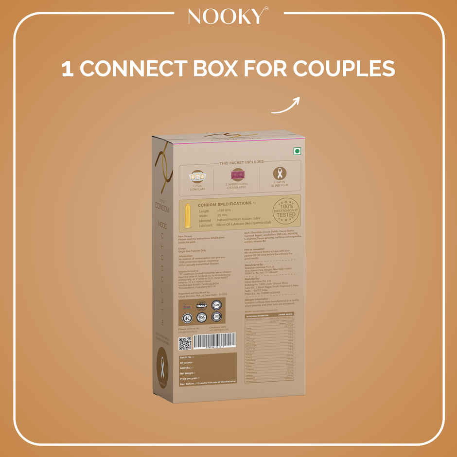 Nooky CONNECT 3 in 1 Intimacy Condom Kit Condom Chocolate and Blindfold