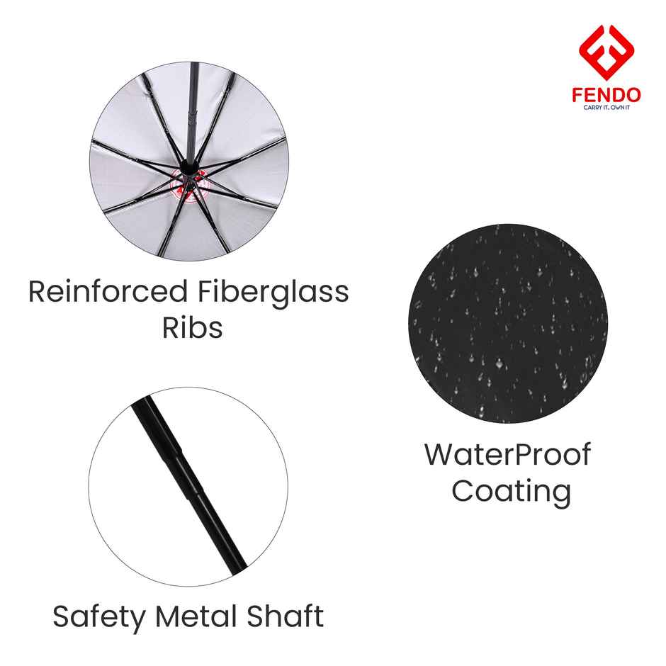 Fendo 3-Fold Auto Open Close Umbrella | Compact, Windproof, UV Coated | Black - 23.5 in
