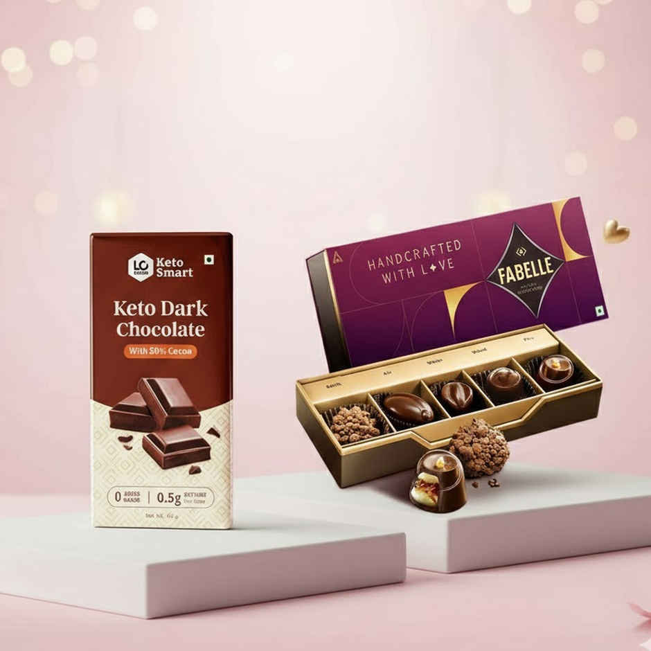 Lo Foods Keto Dark Chocolate Bar  (40g) & Fabelle Elements Pralines  (5pcs) Combo