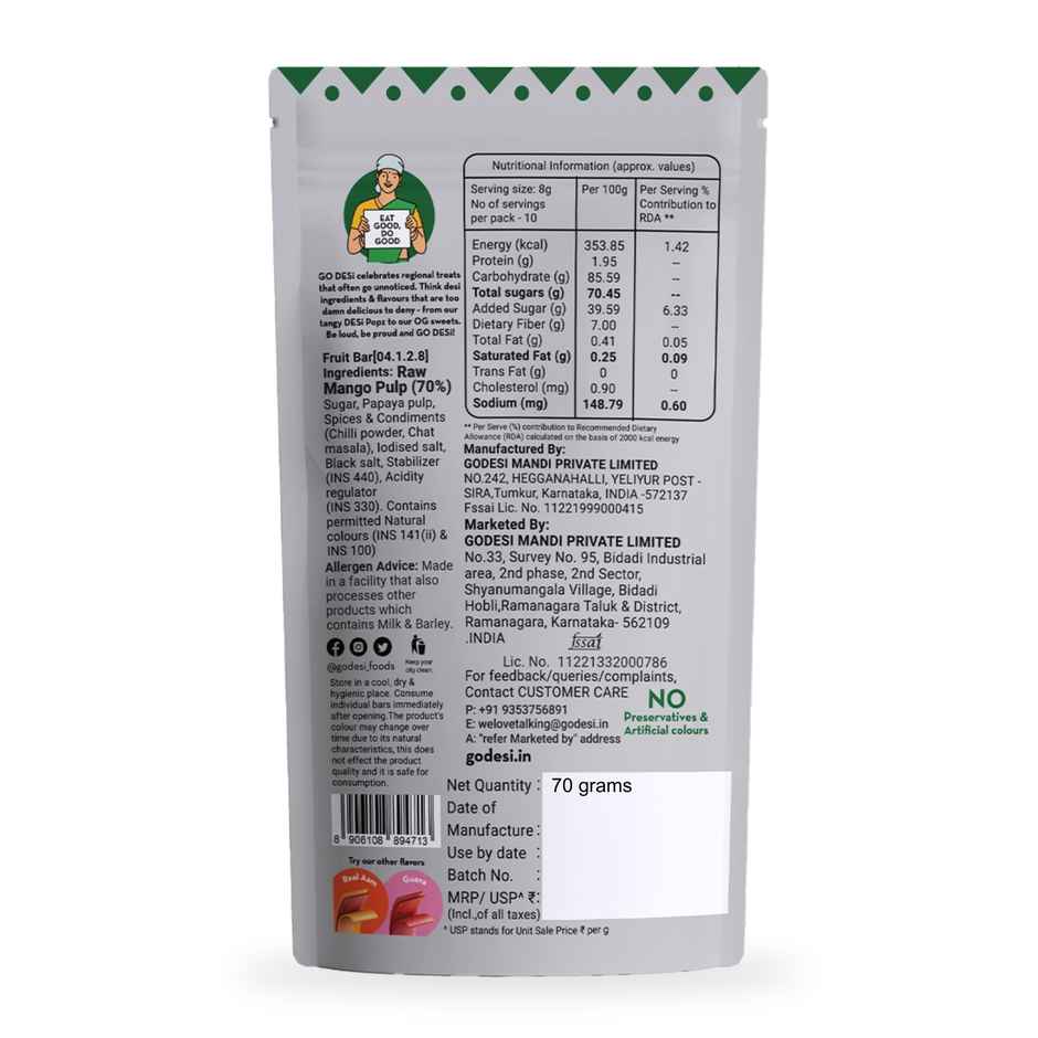 Go Desi Guava Fruti Twist Fruit Bar (70g) & Go Desi Kaccha Aam Fruti Twist Fruit Bar (70g) Combo