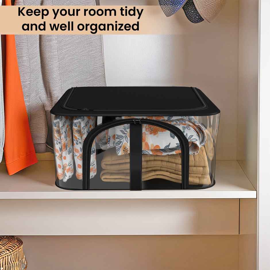 Kuber Industries PVC Transparent Zip Lock Saree Organizer | Clothes Storage Bag | Black