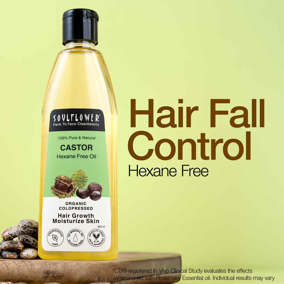 Soulflower Coldpressed Castor Oil For Hair & Skin(225ml) & Soulflower Rosemary Essential Oil(15ml) Combo