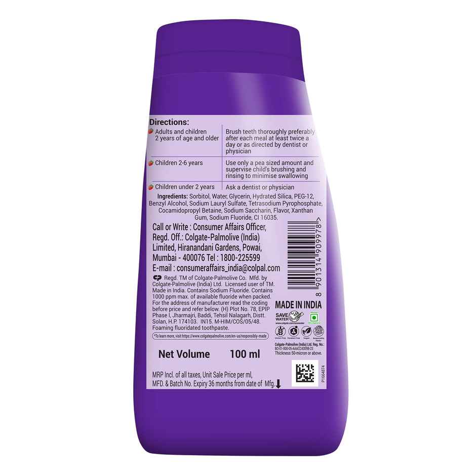 Colgate Kids Toothpaste, Fun Squeezy Bottle, Strawberry Flavor, Safe, Paraben-Free, Age 2-6yr