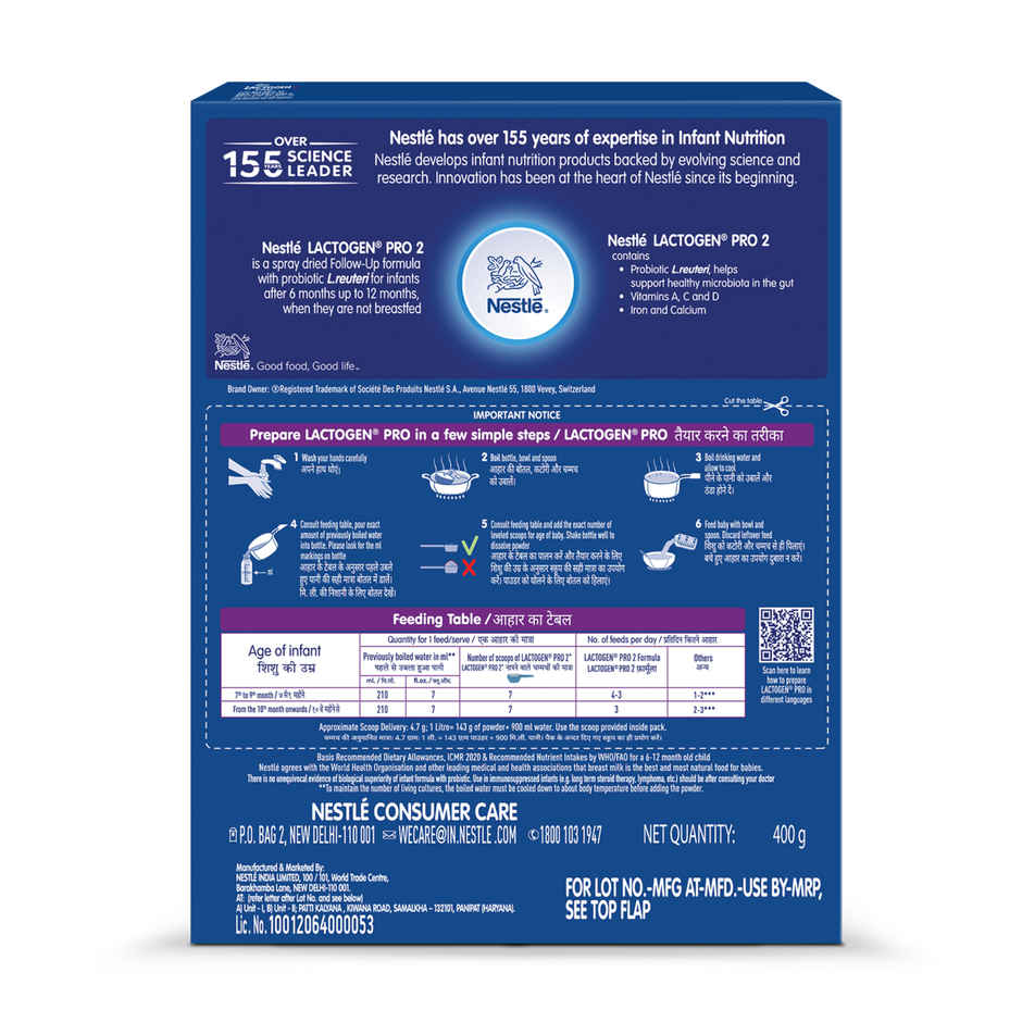 Nestle Lactogen Pro 2 Powder | Follow-Up Formula With Probiotic | After 6 Months Up To 12 Months
