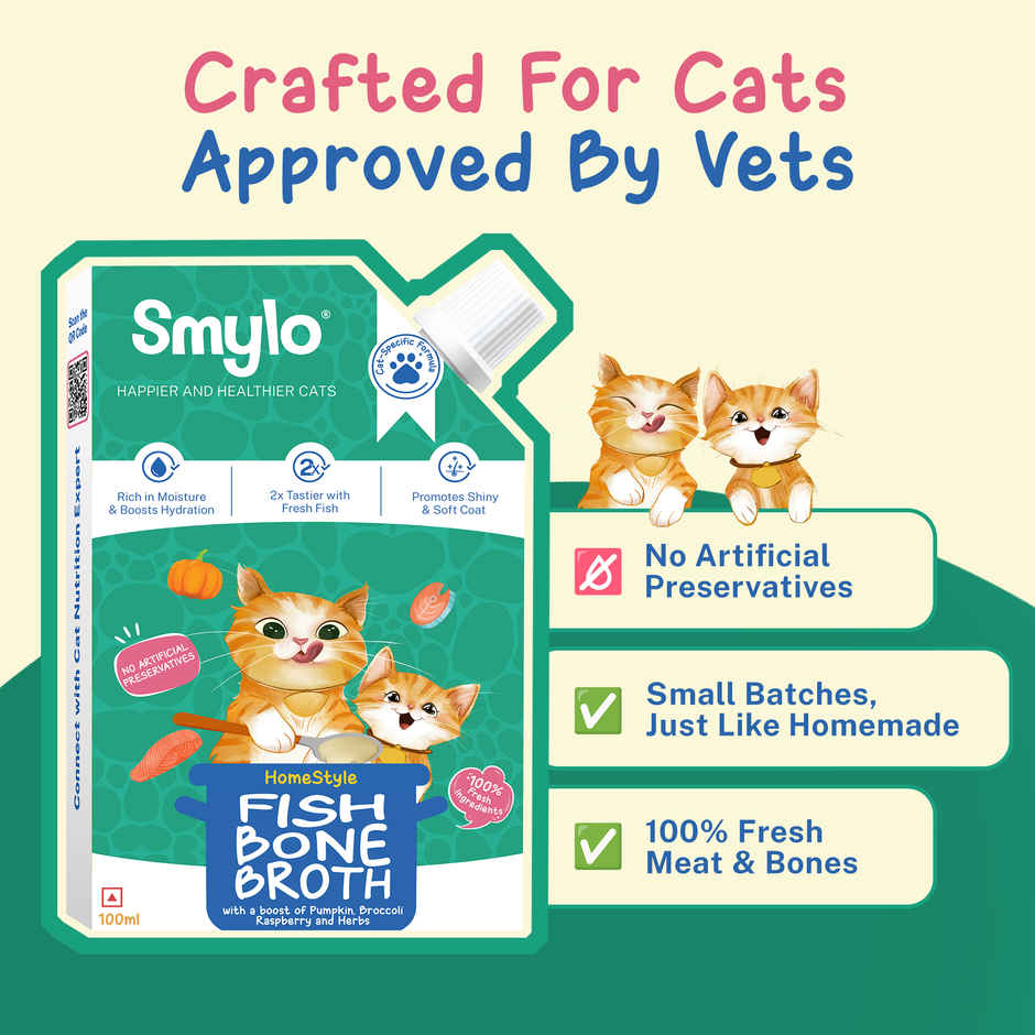 Smylo Homestyle Fish Bone Broth for Cats Hydrating Food Topper for Shiny Coat Strong Joints All Ages