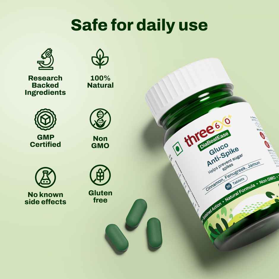 three60+ Diabeatease Gluco Anti-Spike Tablets for Sugar Control