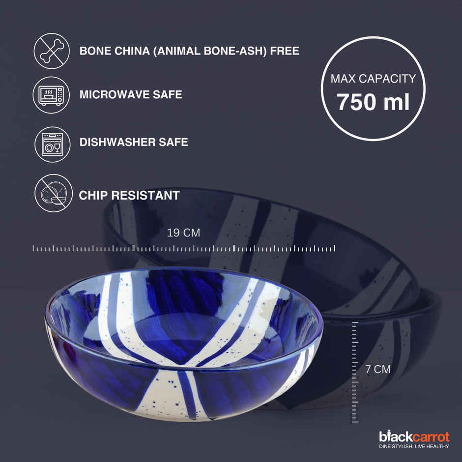 BlackCarrot Blue Splash Snack Bowl Set | Blue & White | Animal Bone Ash Free Stoneware