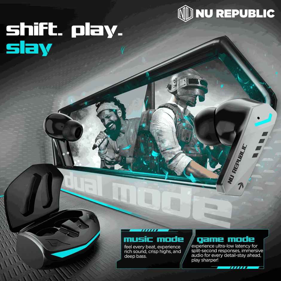 Nu Republic Cyberstud X8 TWS Earbuds, Up to 56Hrs Playtime, 40ms Ultra Low Latency, ENC Mics, 13mm Neodymium Drivers, XBass Technology, Dual Mode for Gaming & Music, Bluetooth 5.3 - Silver