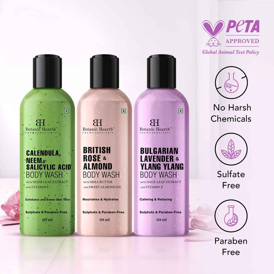 Botanic Hearth Pack of 3 body washes | British Rose | Calendula | Bulgarian Lavendar