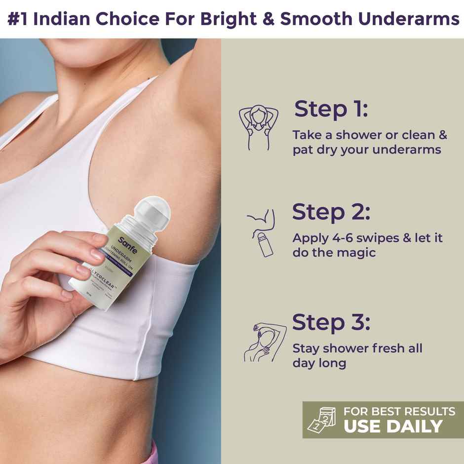 Sanfe Underarm Lightening Roll On(Oudh) with 5% AHA, Glycolic Acid & Salicylic acid For Men & Women