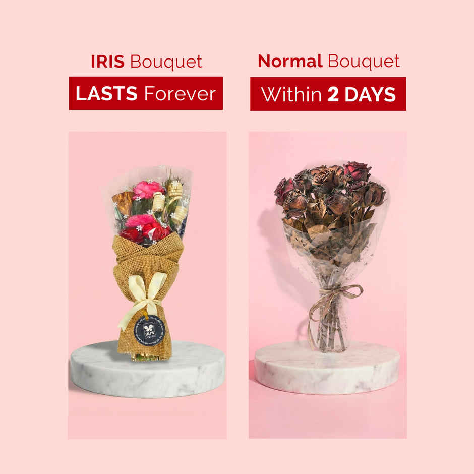 Rose Dry Flower Bouquet with Free Fragrance Spray | Ideal for Gifting | IRIS