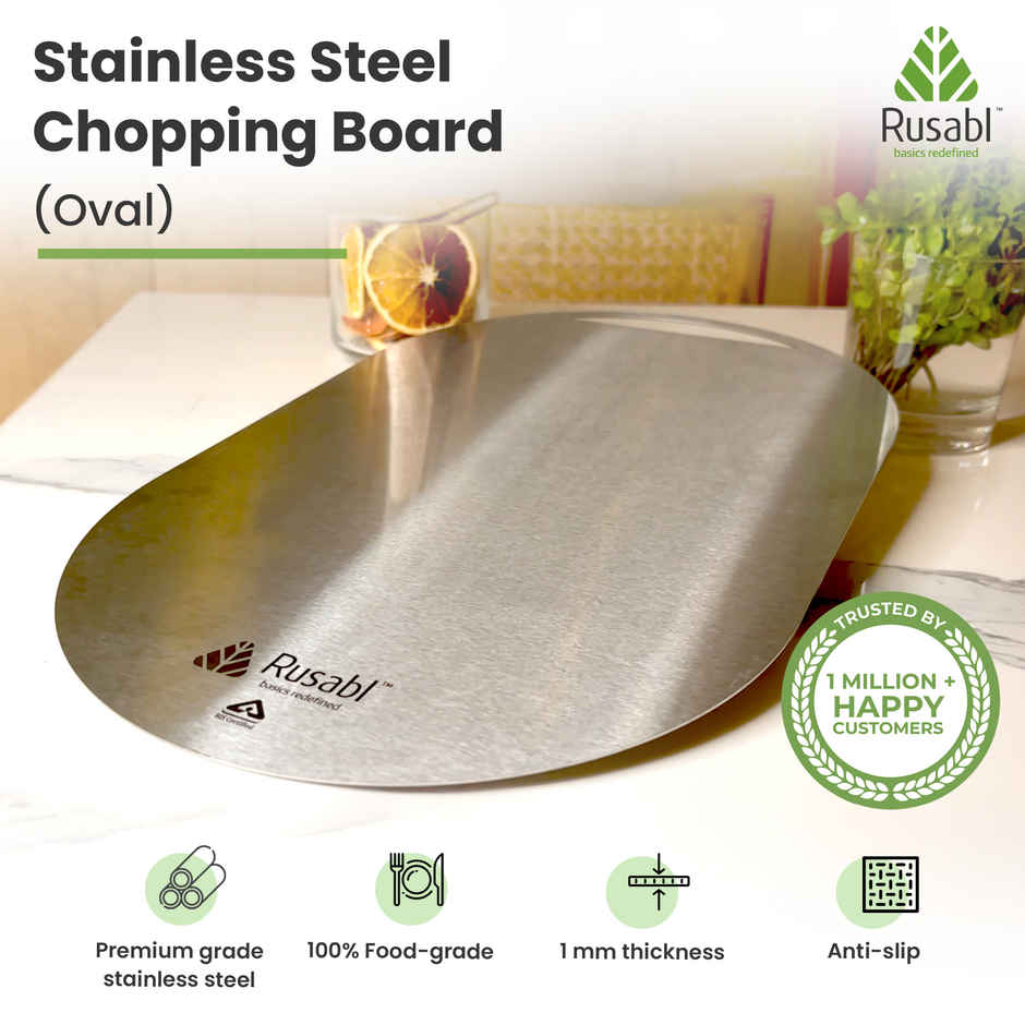 Rusabl Premium Stainless Steel Chopping Board - Food Grade, Anti-Rust, BIS Certified | 40 x 25 cm