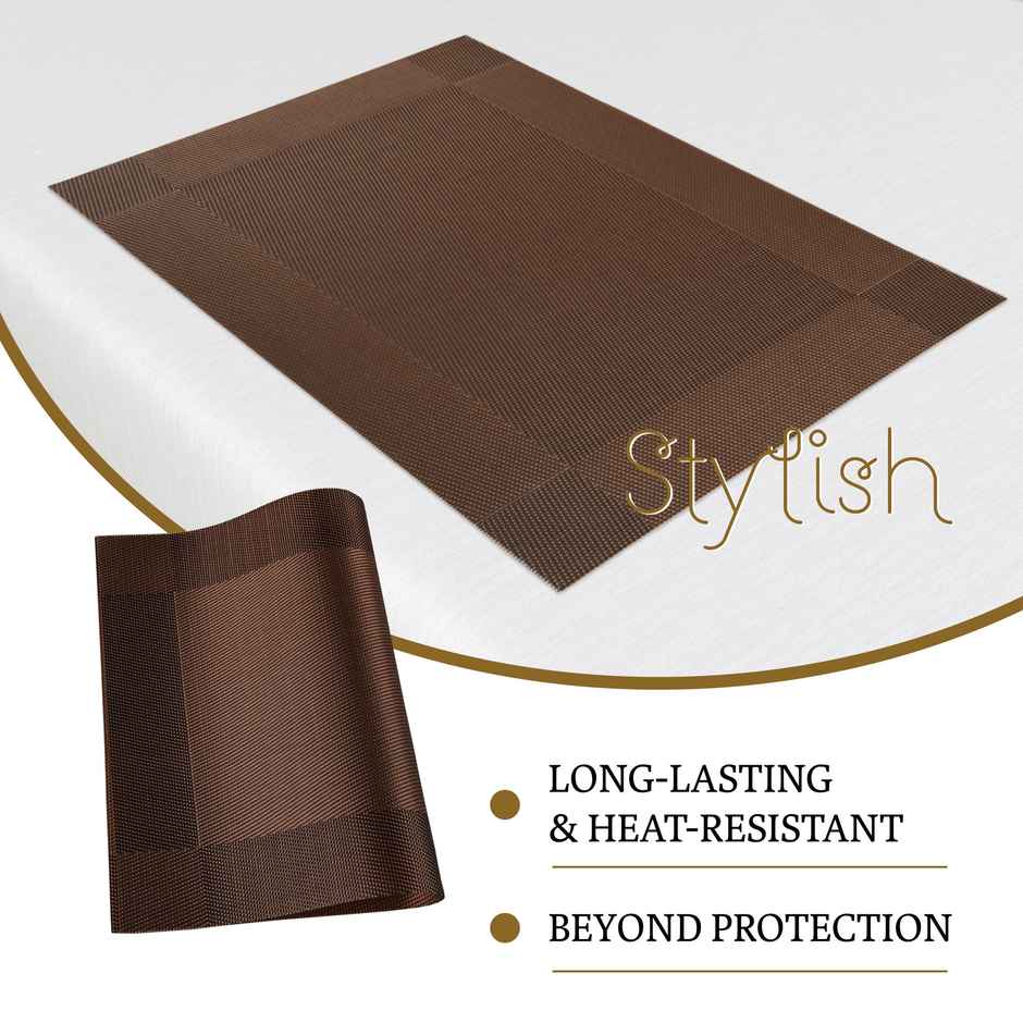 Kuber Industries Set of 6 Table Mats | 30x45 cm | Dining Table Placemats | Dark Brown Border