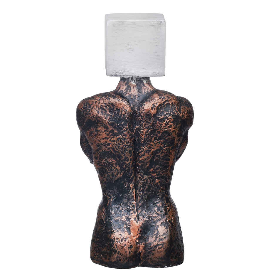 eCraftIndia Polyresin Men Statue | Square Sign On Face | Copper & Silver