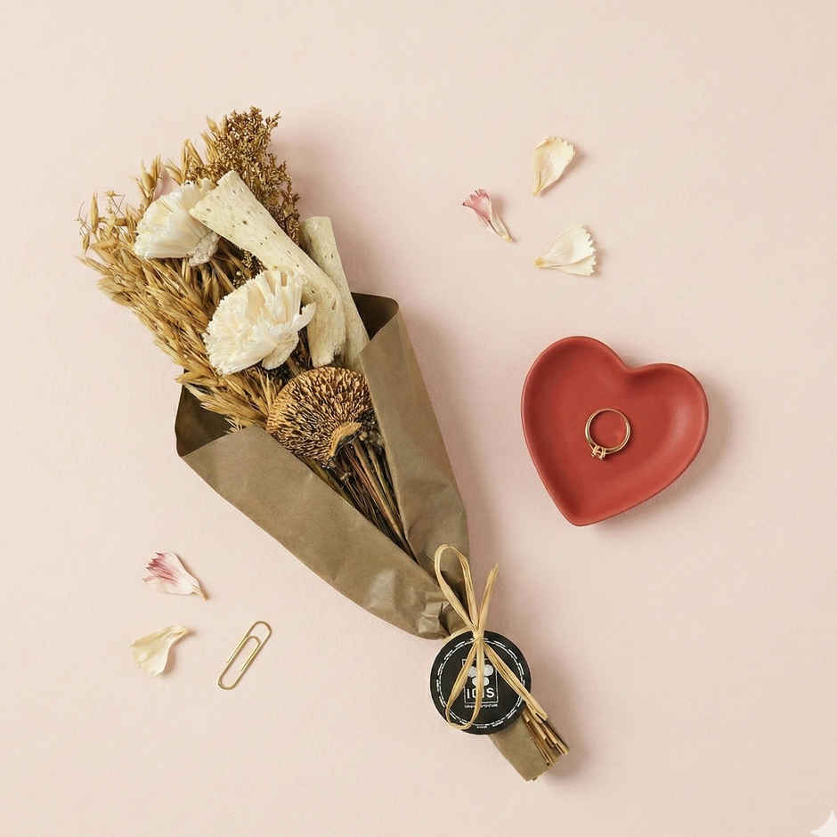 Ivory Blooms Dry Flower Bouquet with Fragrance Spray | Ideal for Gifting | IRIS