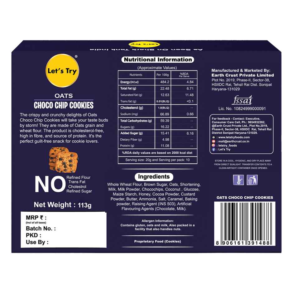 Let's Try Oats Choco Chip Cookies | Crunchy & Chocolatey