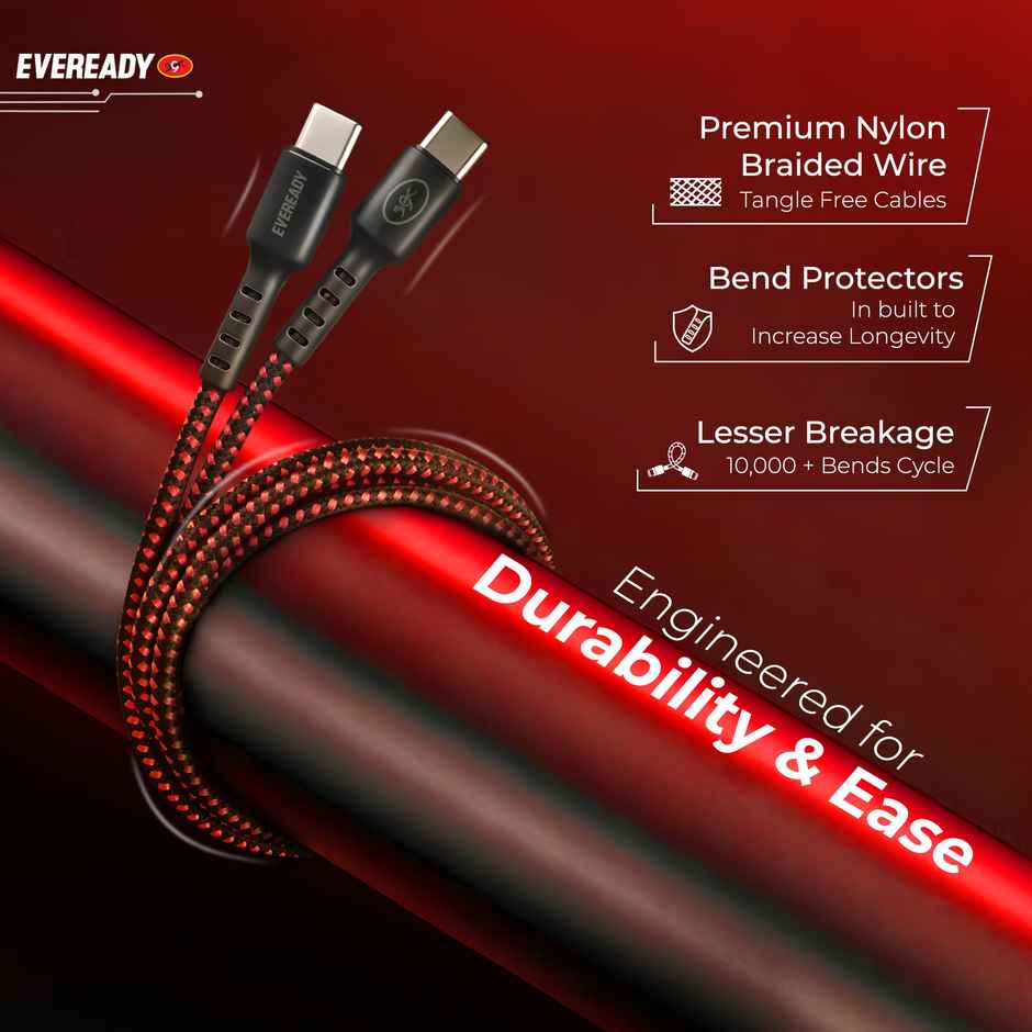 Eveready Nylon Braided Charging Cable | 100W | Type C to Type C | 1.5m Length | 5A
