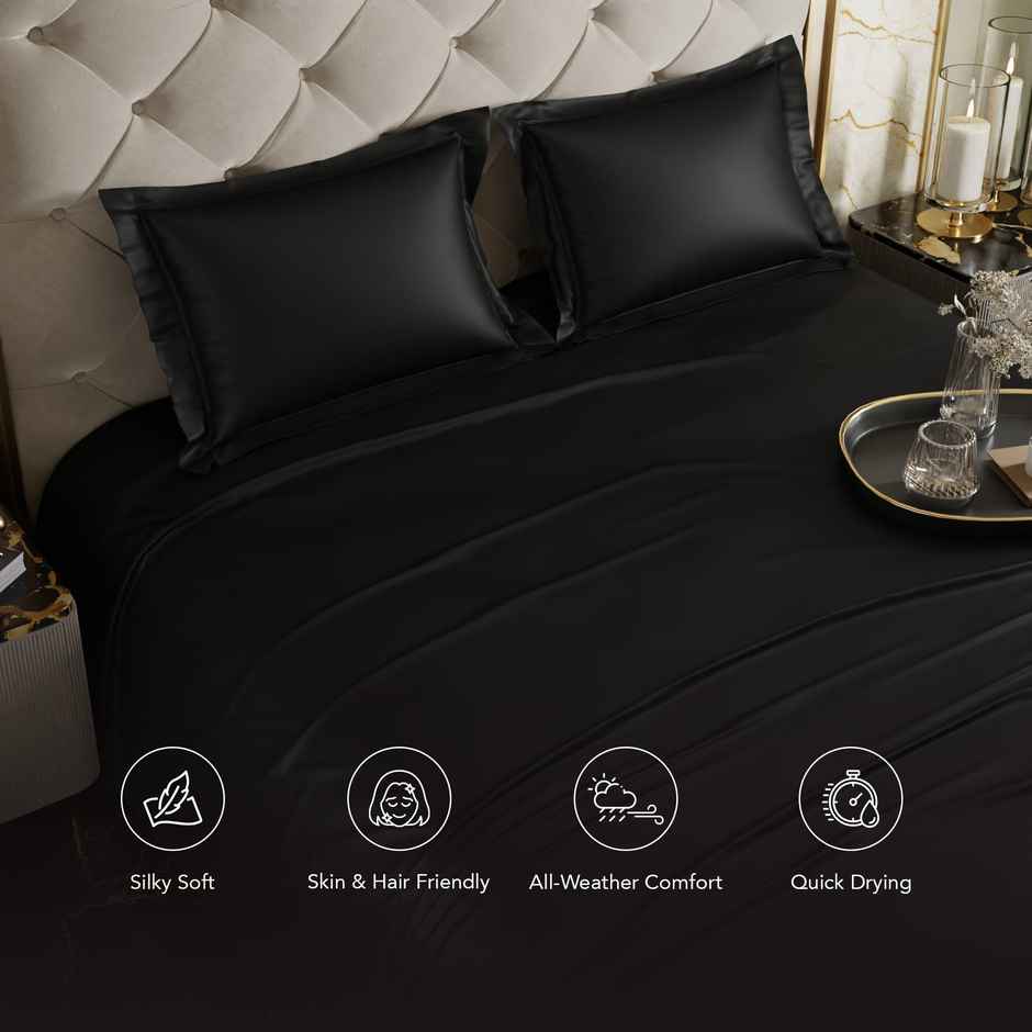Stoa Paris Midnight Black Flat Bedsheet Set - King - 2 Pillow Covers