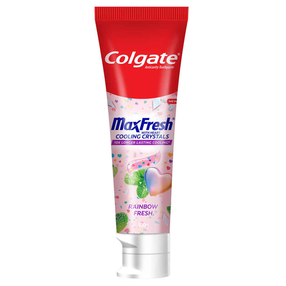 Colgate Maxfresh Rainbow Fresh Gel Toothpaste With Heart Shaped Crystals, Triple Mint Flavour (100g) & Colgate Maxfresh Watermelon Blast Gel Toothpaste With Cooling Crystals, Ultrafreeze Technology (100g) Combo