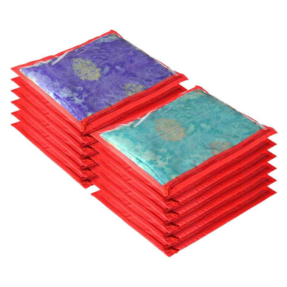 Kuber Industries Clothes Organizer For Wardrobe | Saree | Salwar Suit With Zip - Red