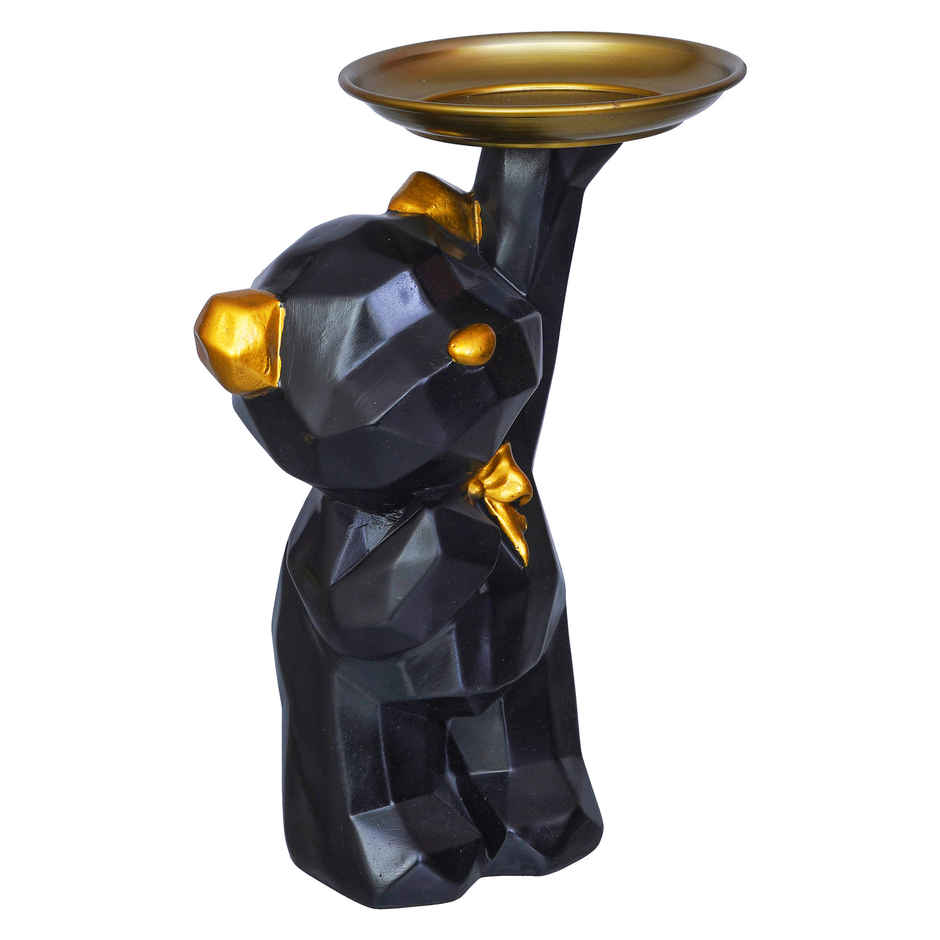 eCraftIndia Geometric Black Standing Teddy Bear Statue Holding Tray Showpiece