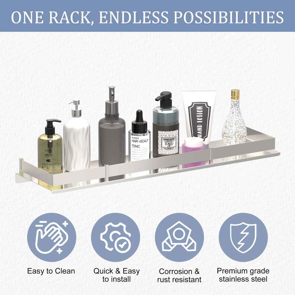 Kuber Industries 5x18 Inch Stainless Steel Wall Shelf | Kitchen Shelf for Toiletries | Silver