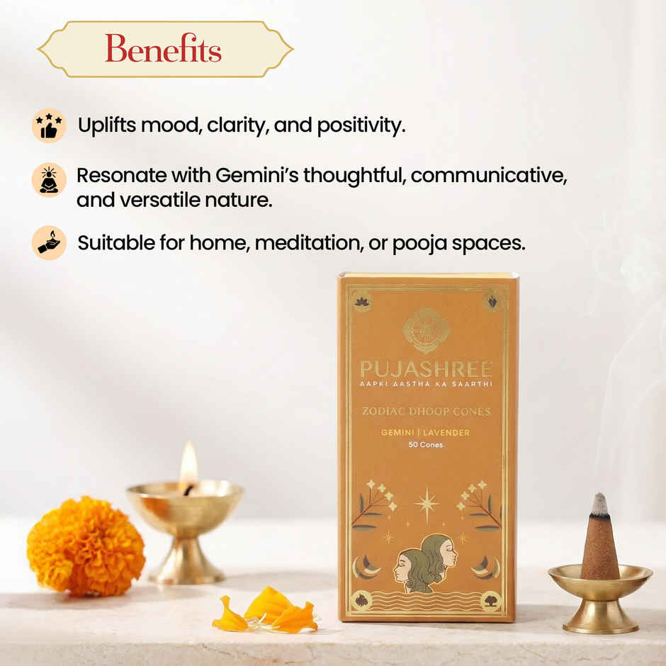 Pujashree Zodiac Dhoop Cones | Gemini - Lavender
