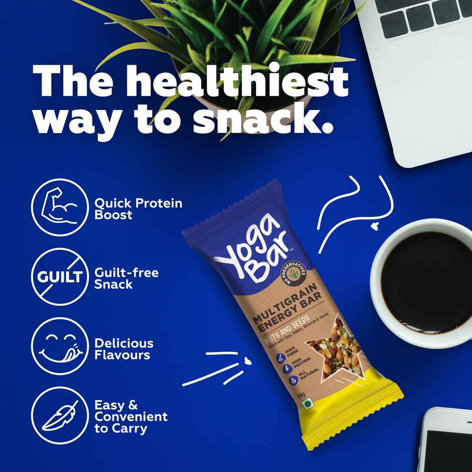 Yogabar Multigrain Energy Bars , Nuts and Seeds 35g - with Nuts,Oats,Millets, Gluten Free,Granola Bar Combo