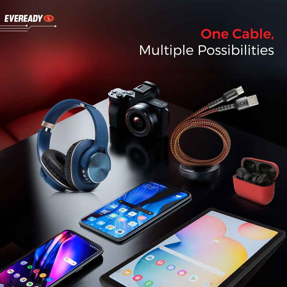 Eveready Nylon Braided Charging Cable | 60W | Type A to Type B | 1.5m Length | 3A