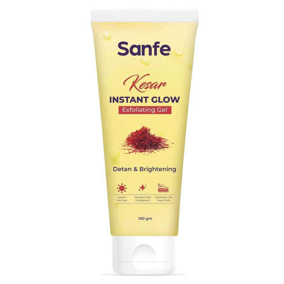 Sanfe Kesar Instant Glow Exfoliating Gel - Visibly Removes Tan, Brighten Skin, AHA Exfoliation