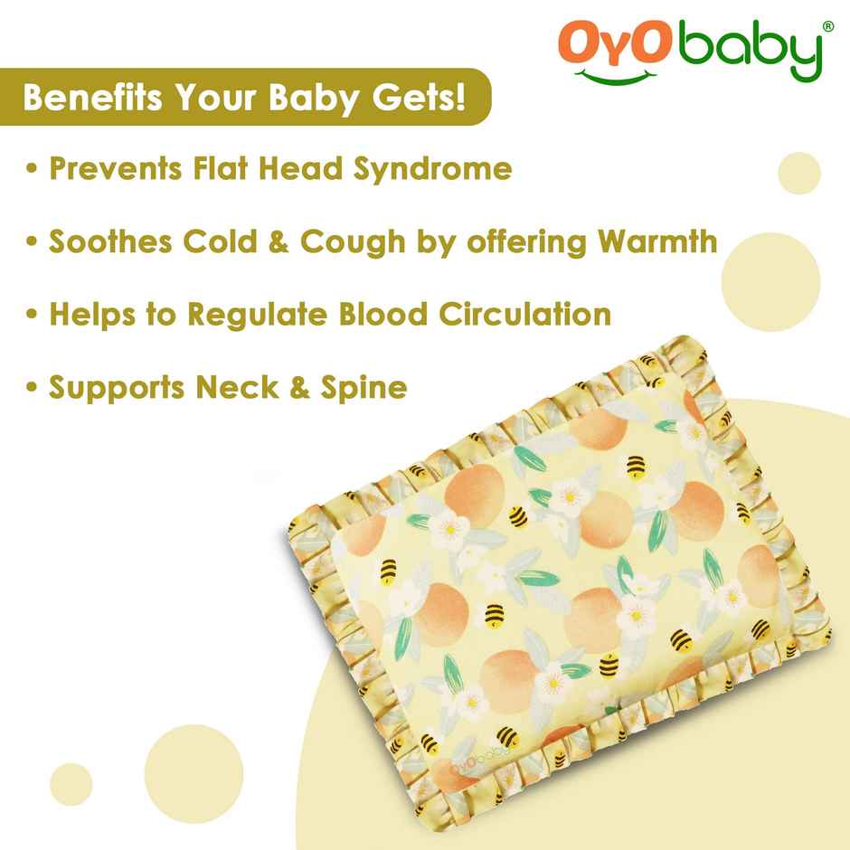 Oyo Baby Rai Mustard Seeds Pillow Takiya, 0-12 Months, Honey Bees Print, Orange