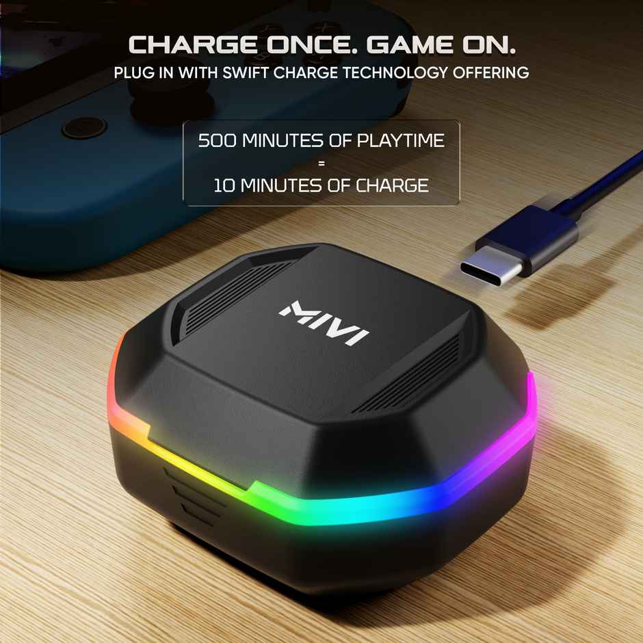 Mivi Commando X7,35Ms Low Latency,13Mm Bass,50H Playtime,Dual Mic Ai Enc,Typec,5.3 Bluetooth -Black
