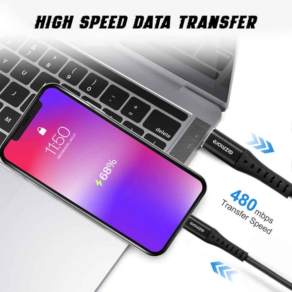 GIZMORE WCC80 80W Type-C to C Superfast Charging Cable with Fishnet Braided wire