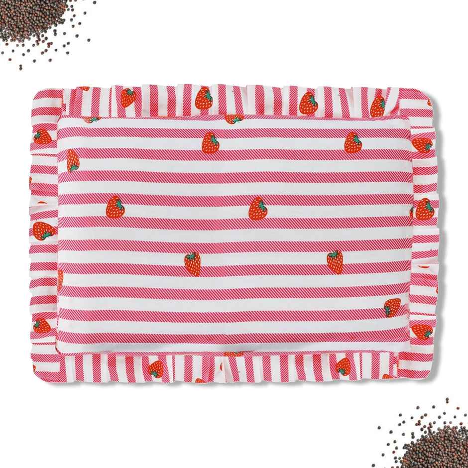 Oyo Baby Rai Mustard Seeds Pillow, Head Shaping Baby Pillow 0-12 Months, Strawberry Print, Pink